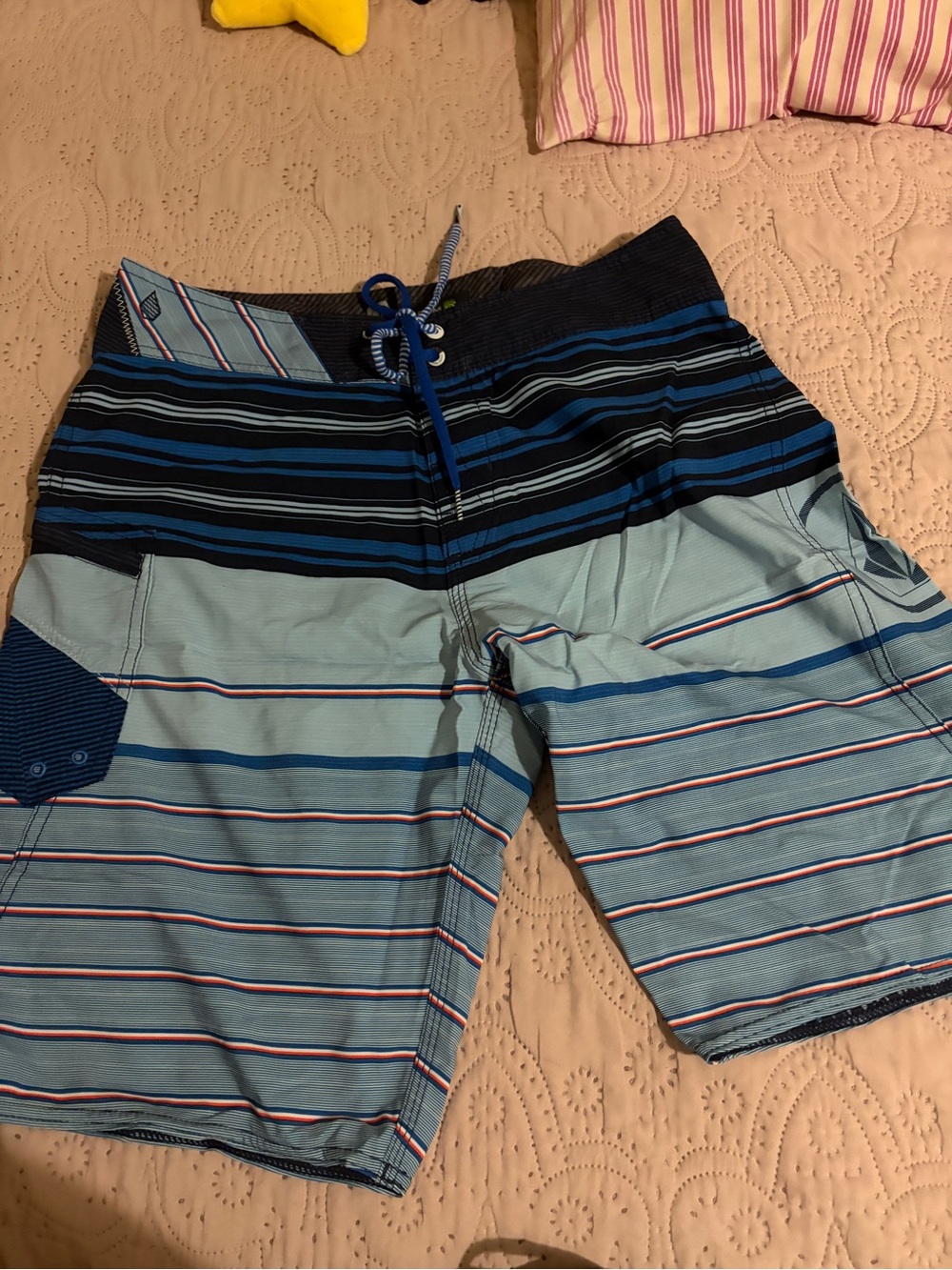 Volcom Men's Blue Striped Swim Trunks